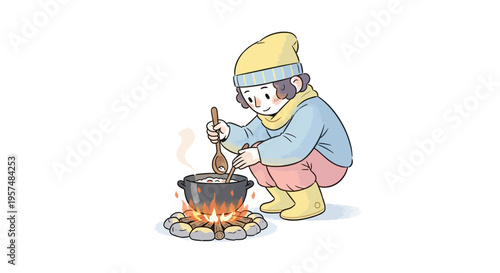 Wallpaper Mural Person cooking over campfire outdoors. Torontodigital.ca