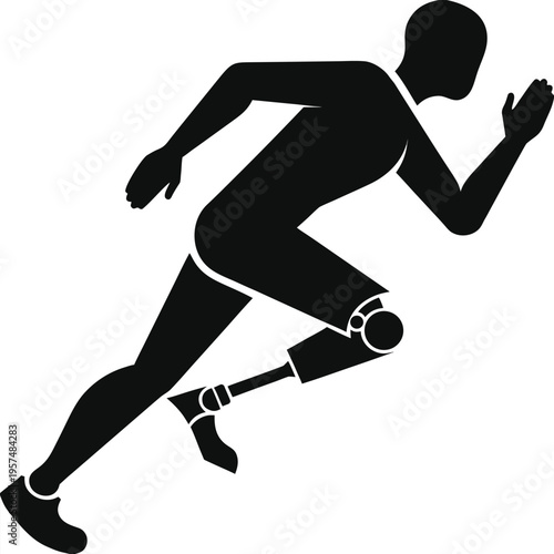 Dynamic Minimalist Silhouette of Runner with Prosthetic Leg Energetic isolated on White Background