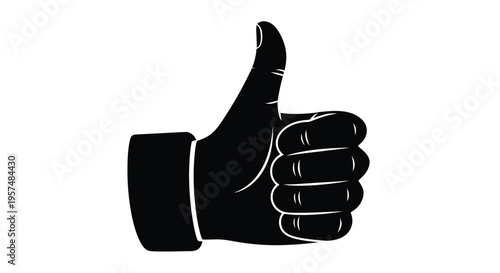 A simple black and white graphic depicting a hand giving a thumbs up