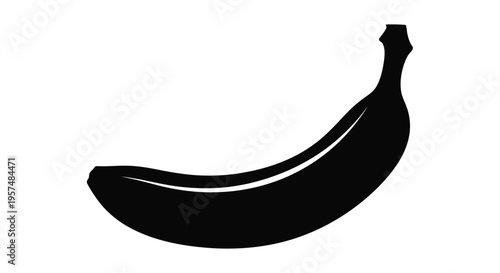 A simple black silhouette of a ripe curved banana fruit