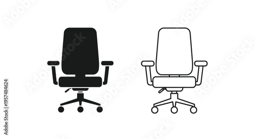 Two office chairs depicted in black and white one solid and one outlined