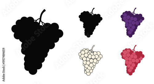 Four bunches of grapes in varying colors and shades are displayed