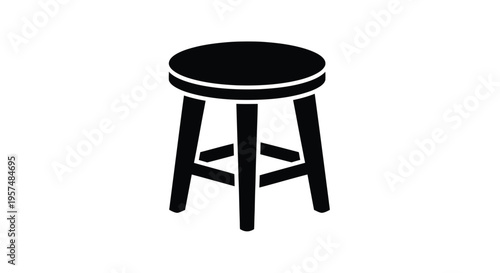 Simple black silhouette of a round stool with three legs