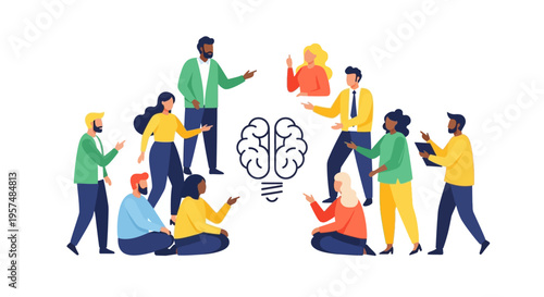 Diverse Team Brainstorming & Idea Generation. Collaborative Business Meeting for Creative Innovation & Problem Solving. Group Discussion.