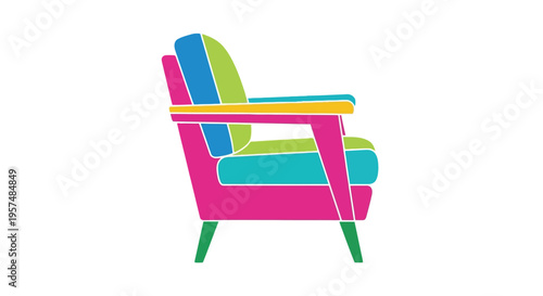 Colorful illustration of a mid century modern armchair against a white background