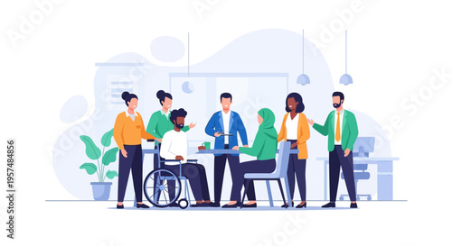 Diverse Business Team Meeting with Disability Inclusion and Multicultural Colleagues