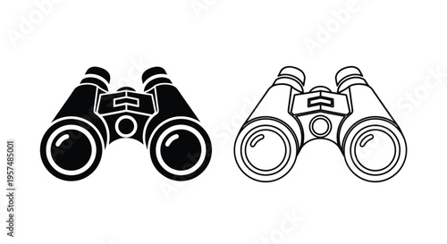 Black and white illustration of two pairs of binoculars