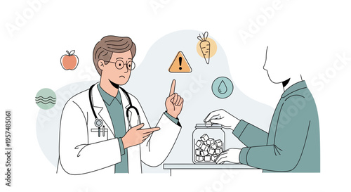 Doctor advising patient on healthy diet and financial savings for medical costs