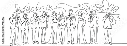 people standing in a line with music sheets