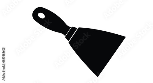 Simple black silhouette of a putty knife against a white background
