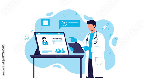 Doctor Analyzing Medical Data on Tablet, Digital Health Technology Concept