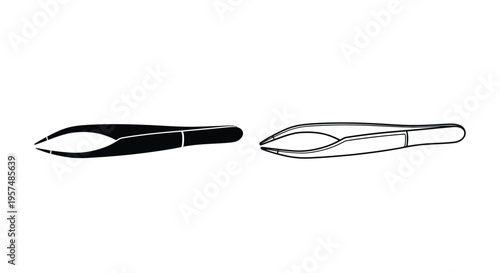 Black and white illustration of two pairs of cosmetic tweezers