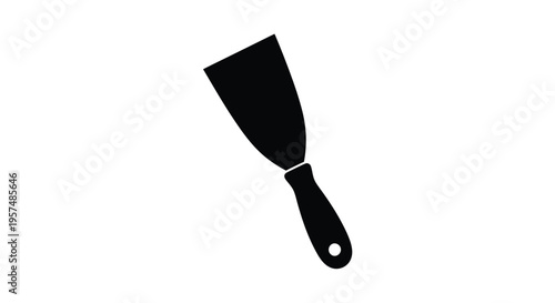A black silhouette of a putty knife angled slightly to the right