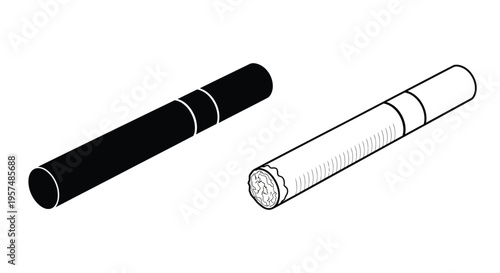 Two cigarettes depicted in contrasting black and white line art styles