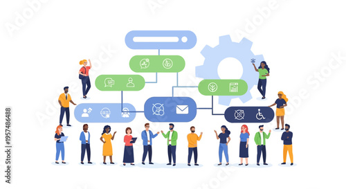 Diverse Business Team Collaborating on Workflow Process, Strategy & Digital Communication