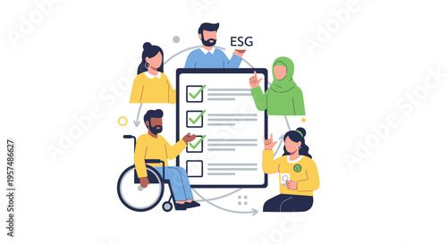 Diverse Team Completes ESG Checklist: Corporate Social Responsibility & Sustainability Goals