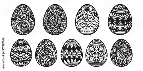 Collection of intricately designed easter eggs with various patterns