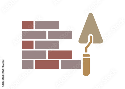 Solid brickwork and trowel icon representing house repair and bricklaying.