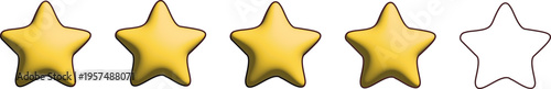 A five-star rating graphic with four glossy gold stars filled and one outlined star