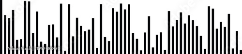 A minimalist black and white bar chart illustration showing varying heights of data points
