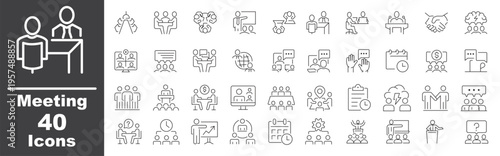 Meeting & Conference Line Icons – Business Collaboration Outline Set