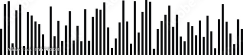 A black and white bar chart visualization representing abstract data points and digital sound waves