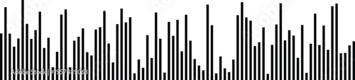 A minimalist black and white bar chart illustration showing irregular vertical data frequency