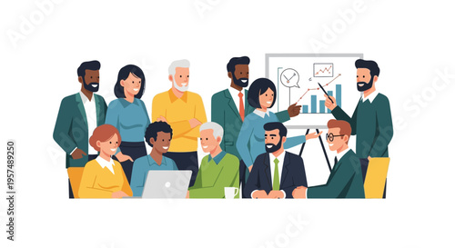 Diverse Business Team Collaborating in a Meeting, Analyzing Growth Data and Strategy Presentation