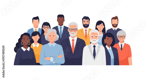 Diverse Multi-Generational Professional Group. Multi-Ethnic Business Team Illustration.