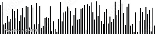 A minimalist black and white bar chart illustration showing irregular data peaks and frequency