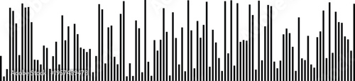 A minimalist graphic representation of vertical black bars on a white background