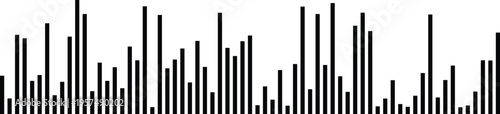 A minimalist graphic display featuring a series of black vertical bars of varying heights