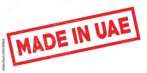 Made in UAE red stamp text on white background