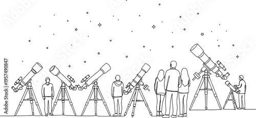 people looking at stars with telescopes