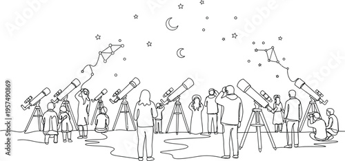 people looking at stars through telescope
