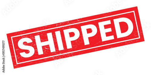 Red Shipped Stamp Graphic with Distressed Texture on Transparent Background