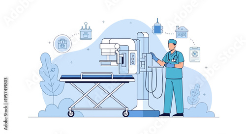 Medical professional operating advanced diagnostic imaging equipment in a clinic setting.