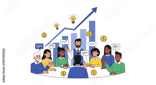 Diverse Business Team Meeting Driving Growth, Innovation, and Financial Success Strategy