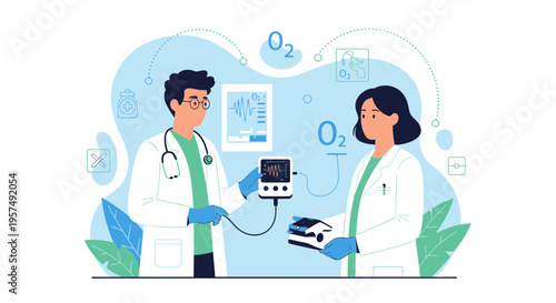 Medical Professionals Examining Oxygen Monitor, Healthcare Team Collaboration