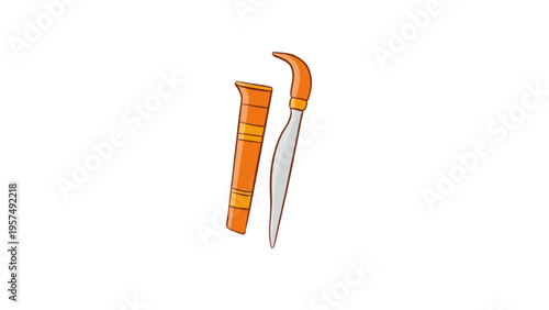 Vector Illustration of a Machete and Its Sheath on a White Background