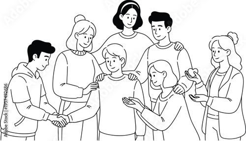 A group of five people sitting together and engaging in a lively conversation.