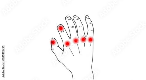 Hand painted red heart symbol on a white background featuring a rubber glove silhouette and human palm illustration for a love and care concept