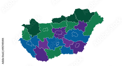 Hungary map divided into colorful regions administrative divisions geographical