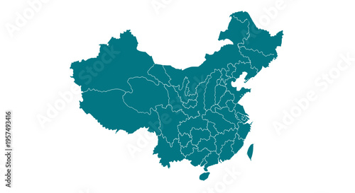 Teal colored outline map of china showing administrative divisions on a white