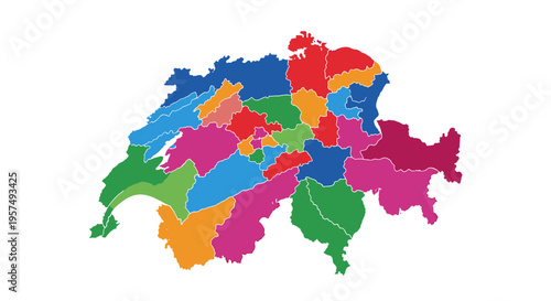 Colorful swiss cantons map illustration geographic administrative divisions