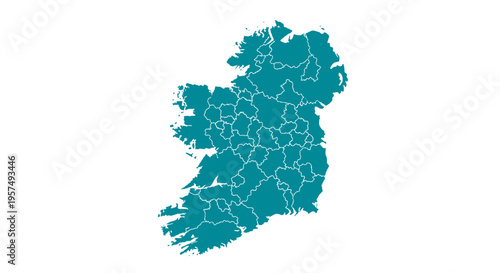 Teal ireland map divided into regions and counties with clean white background