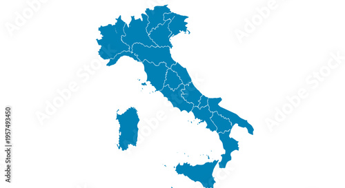 Outline map of italy showing country borders and regions isolated on white