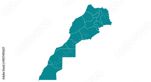 Teal outline map of morocco divided into regions with white background