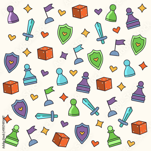 Vector linear colored pattern of board game elements