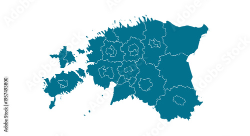 Teal outline map of estonia with administrative divisions highlighted in white